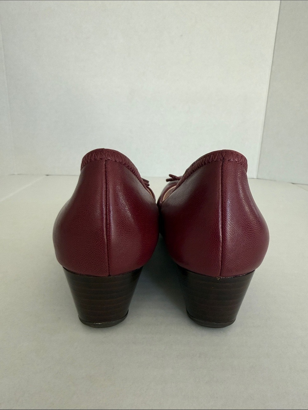 Cole Haan Zinfandel Leather Tali Grand Lace Wedges Bow Quilted Burgundy Sz 8 - Picture 11 of 15